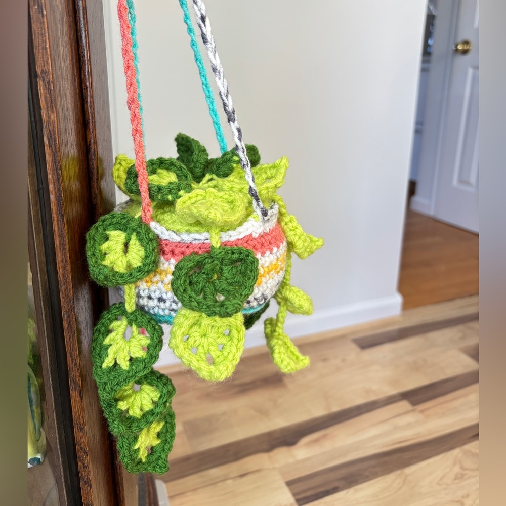 Crochet Hanging Artificial Plant Green Multicolor Monstera Boho Home Decor - Picture 5 of 11